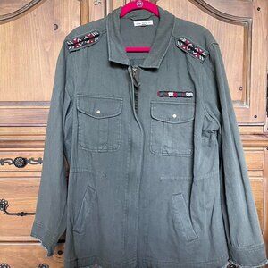Indigo Thread Co Army Green Embroidered Military Jacket